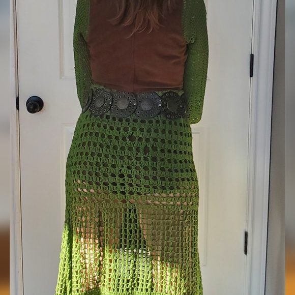 Green crochet midi western dress flare dress fall Fashion cowgirl medium crochet - Picture 7 of 7